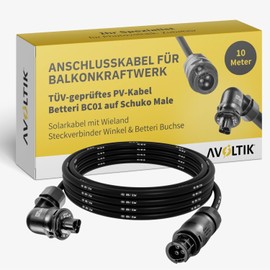 Avoltik Connection Cable for Balcony Power Station I 10 m I Solar Cable with Wieland Connector Angle & Betteri Socket I TÜV-Tested PV Cable I Betteri BC01 to Schuko Male I Inverter Cable