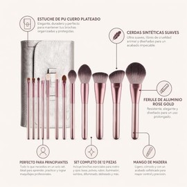 Brochas para Maquillaje FFlion Profesional con Bolsa 12 Piezas Set de Brochas Maquillaje Premium Sombra de Ojos para Base de Maquillaje para Viajes y 