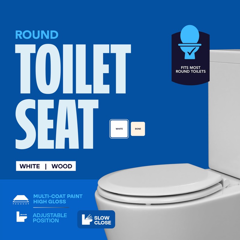 HIGHCRAFT Premium Round Toilet Seat with Slow-Close Design & Adjustable