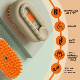 MNSK MNSK Cat Steam Brush, 3 in 1 Steamy Silicone Massage Grooming Brush for Cat and Dog, for Massage, Tangled And Hair Loss Remover (Cream)