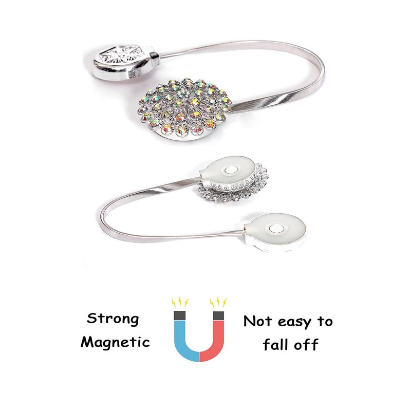 Magnetic Tiebacks for Curtains, 2 Pack Sparkling Crystal Flower Curtain