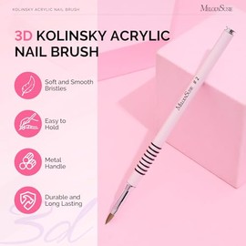 MelodySusie Pincel para uñas acrílicas 3D Kolinsky, pincel profesional para esculpir uñas con mango antideslizante de metal rosa, para aplicación de a