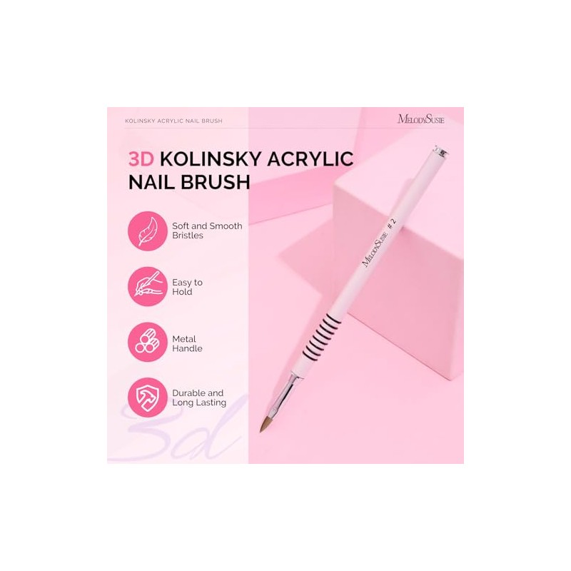 MelodySusie Pincel para uñas acrílicas 3D Kolinsky, pincel profesional para