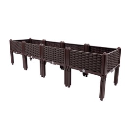 Gdrasuya10 Set of 4 Raised Garden Bed for Outdoor Plant, Elevated Planter Boxes Stand with Legs, Herb Flowers Vegetables Plastic Planter Box for Patio Yard Balcony, 15.3", Brown