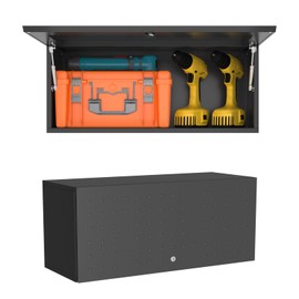 Metal Garage Wall Cabinet With Up-Flip Door, Garage Cabinets Wall Mounted With Lock,14''-Square Garage Hanging Tool Cabinet,Floating Wall Cabinet With Doors for Garage Kitchen Pantry Bathroom