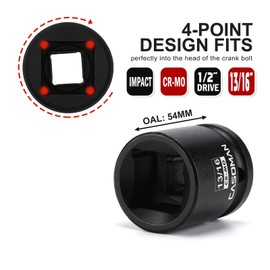 CASOMAN 1/2" Drive 4-Point Square Socket-13/16", Budd Wheel Impact Socket, CR-MO