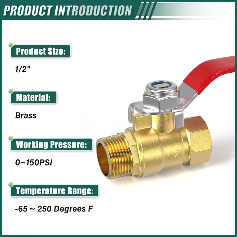GORAGUCHI 2PCS Heavy Duty Brass Mini Ball Valve, 1/2" NPT