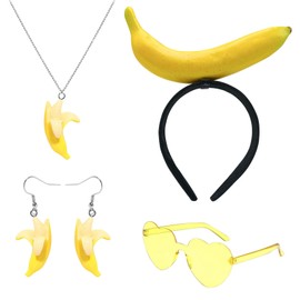 UILYNIU Set of 4 Banana Costume Women's Banana Headband Banana Sunglasses Banana Necklace Earrings Costume Banana Accessories for Hawaiian Costume Carnival Fruit Costume Party, Pack of 4, Unit size