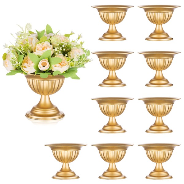 Sziqiqi Gold Metal Urn Vases for Flower - 10 Pcs Vintage Small Vase for Wedding Decorations Mini Flower Arrangements Table Vase Plant Pot for Weddings Party Centerpieces Decoration Bulk