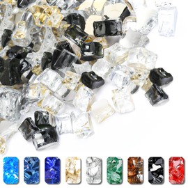 Grisun Fire Glass for Fire Pit, 1/2 Inch 10 Pounds High Luster Reflective Tempered Glass Rocks for Natural or Propane Fireplace, Safe for Outdoors or Indoors Firepit