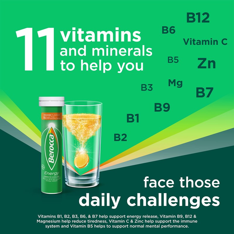 Berocca Vitamin C Effervescent Tablets, with Magnesium, Vitamin B12 &