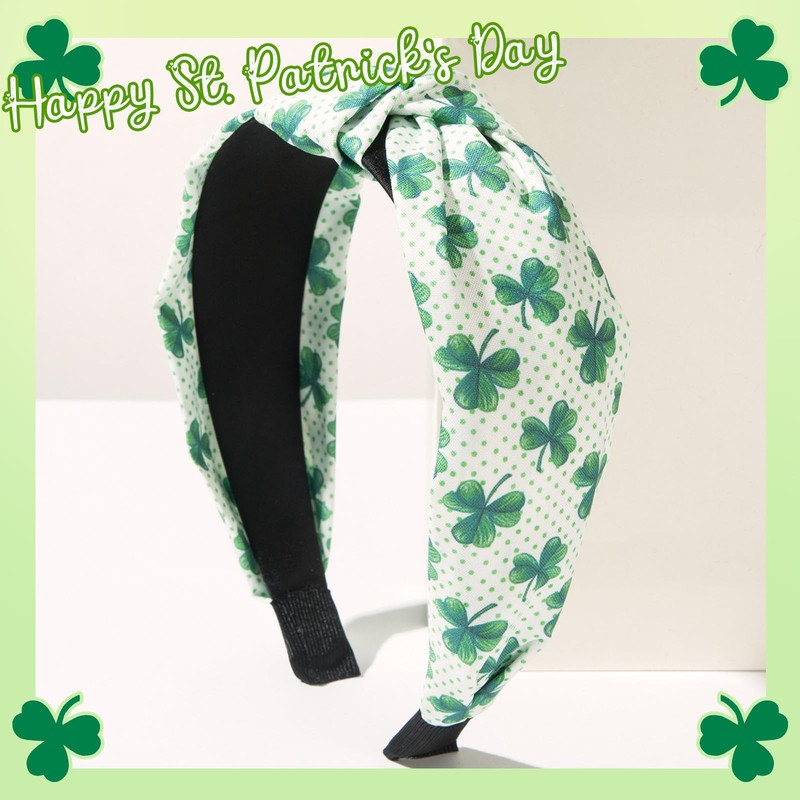 ATLKDLK St.Patrick's Day Knotted Headbands Green Shamrock Embellished Wide Top
