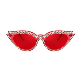 FEISEDY Sunglasses for Women, Retro Cat Eye Crystal Diamond Frame Costume Party Glasses B4146