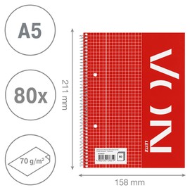 Leitz College Notepad A5 Squared Pack of 5 Notepad with 160 Pages, 80 Sheets, Ideal for Office, Study and School, with Left Margin, 45760001