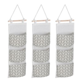 Relaxdays Hanging Organiser, 3 Compartments, Cotton, H x W: 74 x 20 cm, Wall Organiser for Bathroom, Hallway, Office, Hanging Storage, Grey