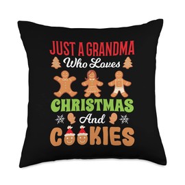 Granny Cookie Baking Fanatic Festive Quote Just a Grandma who Loves Christmas and Cookies Throw Pillow, 18x18, Multicolor