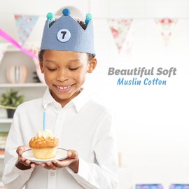 Juicy Bumbles Baby Birthday Crown Kids - Reversible Birthday Crowns for Kids with Number Badges - Birthday Girl Crown Party Hat in Muslin Cotton