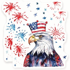 Patriotic Eagle Stickers - American Flag Hat - USA Pride Decals - 2 Pack - 5" Wide Design - Adheres to Laptops, Tumblers, and More - Made in The USA - AQS3176