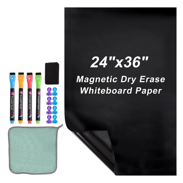 PATIKIL Magnetic Dry Erase Whiteboard Paper, 24"x36" Self Adhesive Black