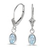 14k White Gold Oval Aquamarine Bezel Lever-back Earrings