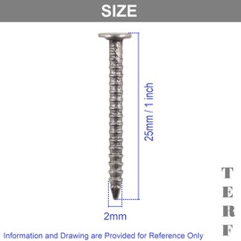 TERF® 25mm X 2.0mm Bright Annular Ringshank Nails 25mm (1 inch) X 2.0mm Annular Ringshank Nail For Soft and Hard Timber Wood Joinery Construction Furniture Craft Decking Fence - Pack of 200