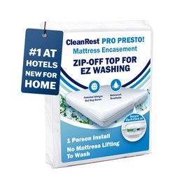 Waterproof Mattress Protector, Full Size, CleanRest PRO Presto! Zip-Off Top Mattress Encasement for EZ Washing - Bed Bug, Dust Mite & Allergen Proof - 1 Person Install, No Mattress Lifting to Wash