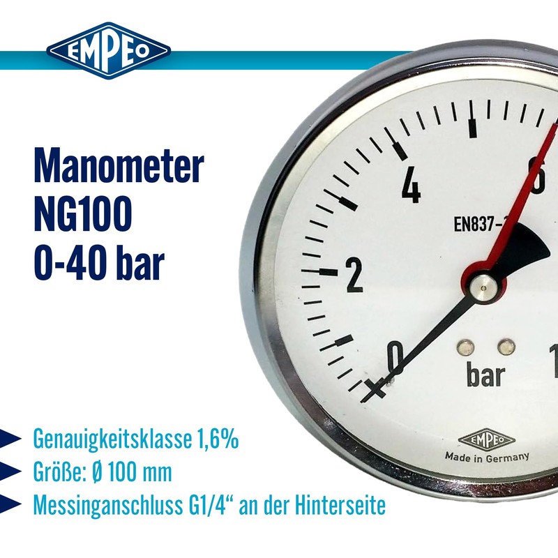 'Pressure Gauge Ng100 40BAR, G1/4 Rear)