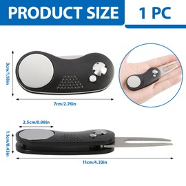 leruiyezs Divot Fork Golf Foldable with Ball Marker and Hat Clip Made of Stainless Steel and Aluminium for Golfers to Repair Divot Marks on the Green, Portable Golf Divot Tool for Outdoor Use