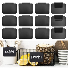 Pack of 12 Basket Label Clips, PVC Clip Label Holder, Black Clips Label, Removable Label Holder for Storage, Basket, Pantry, Kitchen