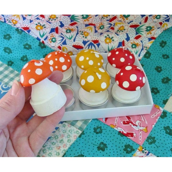 Set of 6 Little Christmas Mushroom Tealight Candles 3 Colors