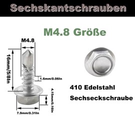 Fajoeda 4.8 x 16 mm Hexagonal Self-Drilling Screws, Pack of 80 410 Stainless Steel Self-Tapping Screws with Plastic Washers High-Strength Fast Sheet Metal Screws (16 mm to 38 mm Available)