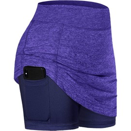 BLEVONH Faldas de Tenis para Mujer, Pantalones Cortos elásticos para Golf, con Bolsillos, Morado, S