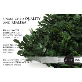 3rd Street Inn Greenery Panel - Artificial Hedge Wall - Fake Plant Wall Backdrop - Privacy Screen - Interlocking Panels - Indoor Outdoor Décor (12, Banyan)