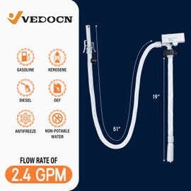 Automatic Fuel Transfer Pump with Auto-Stop, 51'' Extra Long Hose, 3.2 Gallon per Min, Fast and Safe Portable Gas Can Pump for Oil,Battery or USB Powered, 4 Can Adapters,Diesel,Gasoline (Gray)