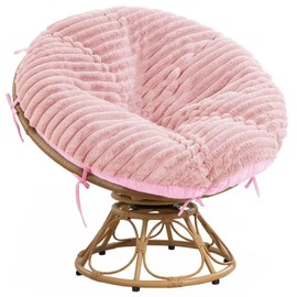HOMBYS Fluffy Shaggy Cover for Papasan Chair Cushion, Plush Faux Fur Slipcover ONLY, (Without Cushion) Removable Soft Papasan Cushion Covers with 8 Ties, (Pink, 55"x55")
