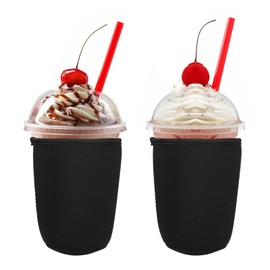 sourcing map 2 Pcs Iced Coffee Sleeve, Insulator Neoprene Cup Sleeves Reusable Beverages Cup Holder for Tumbler Iced and Hot Drinks, Party Drink Decor, Black