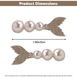 JazSwirl Pearl Hair Clips for Women, 3.03 x 1.06 In Elegant Mermaid Hair Clips with Rhinestones, 2 Pack Stylish Pearl Clips for Hair