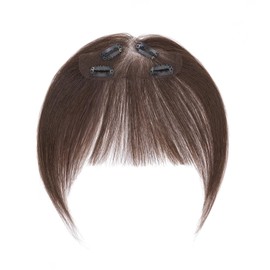 MY-LADY Clip in Bangs Hair Clip Human Hair, 4 Secure Clips in Hairpiece, 100% Real Human Hair Full Fringe French Fake Bangs Hair Extensions for Women Girls Daily Wear Mocha Brown