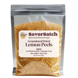 SavorSatch Lemon Peel Granules - 6oz Resealable Pouch | Certified Kosher, GMO-Free, Allergen-Free | Bulk Citrus Zest for Seasoning, Rubs, Marinades, Dressings - 6 Ounce (Pack of 1)
