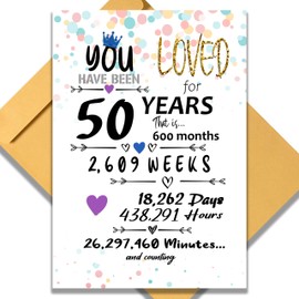 50th Birthday Card for Him or Her. Funny 13x9 In Large Greeting Card 50th vintage Birthday Gifts for Women & Men. Jumbo Vintage Table Decor Cards. Includes 50 Years Loved Card & Mailing Envelope