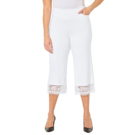 Catherines Women's Plus Size Ponte Knit Lace Capri - 3X, White