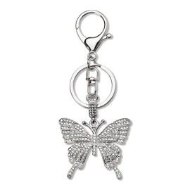 Sparkling Rhinestone Butterfly Keychain Silver Bling Bling Crystal Butterfly Charm Key Chain for Car Keys Womens Bag Charms for Handbags Punk Butterfly Accessories