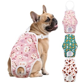 FurVeluxia 3 Pack Washable Female Dog Diapers Sanitary Pantie with Adjustable Suspender, Reusable Doggy Diapers Super Absorbent Leakproof for Dog in Heat(M, Aniaml)