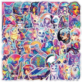 50 Pcs Colourful Cool Stickers Pack for Kids Teens Adults, Aesthetic Vsco Stickers for Water Bottles, Cartoon Vinyl Waterproof Stickers and Decals for Loptop Skateboard Phone Computer