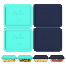 Sophico 11 Cup Rectangle Silicone Storage Cover Lids Replacement for Pyrex 7212-PC Glass Bowls, Container not Included (MINT-NAVY BLUE)