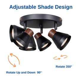 CRAFTRONOS 3-Light Modern Track Lighting Kit Black Faux Wood Accent,Adjustable GU10 Flush Mount Ceiling Fixture Pivot Multi-Directional Round Spotlight for Kitchen Bedroom Living Room Home Improvement