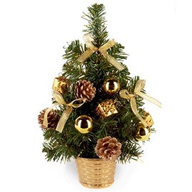 Widdle Wonderland 30cm Artificial Christmas Tree with Silver Tinsel Flecks, Gold Decorations and Pine Cones 8612