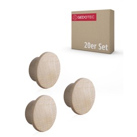 Gedotec Cover Caps Hole Covers Wood for Blind Bore Diameter 10 mm | Solid Wood Maple Natural | Total Diameter 15 mm | Caps Round for Pressing in | Pack of 20 - End Caps for Furniture & Screw Holes