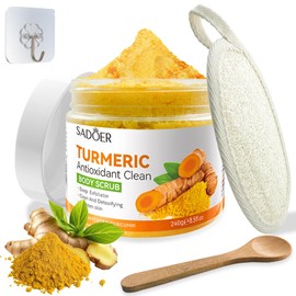 Turmeric Brightening Scrub, Brightening Body Scrub with Loofah Sponges, Body Scrub with Turmeric, Body Care for Deep Cleansing, Smooth Skin, for Men and Women