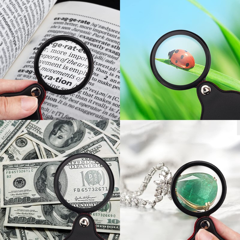 Cobee 5 Pack Mini Magnifier, Pocket Magnifying Glass Foldable 10x